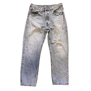 Levi’s 501 Button Fly Straight Leg Jeans 30x26 Light Wash Distressed